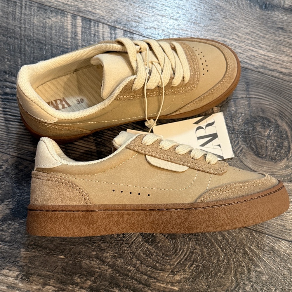 Zara sneakers with detail shoes size 12.5 neutral brown new boy girl